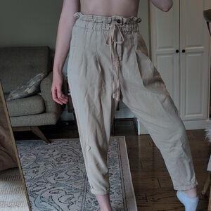 Free People Tan High-Waisted Trousers
